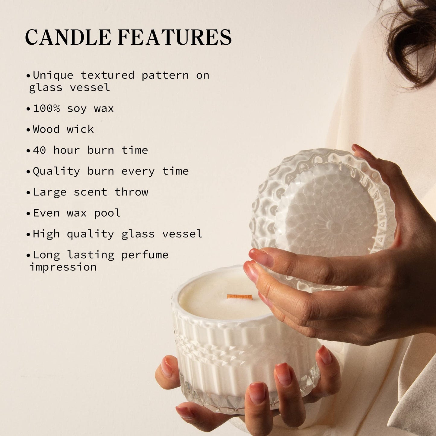 HIDDEN LABEL Sandalwood Rose Scented Candle, 7.4 oz Soy Wax Wood Wick Candle, 55Hours Clean Burn,Pink Decorative Jar Candle for Home, Bedroom, Bathroom, Gifts for Women