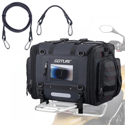 Goture 50L-70L Expandable Motorcycle Tail Bag, 1000D High-Tenacity Motorcycle Luggage Bag, Water-Repellent Motor Cycle Rear Seat Bag for Touring Cruisers with Rain Cover & Bungee Straps