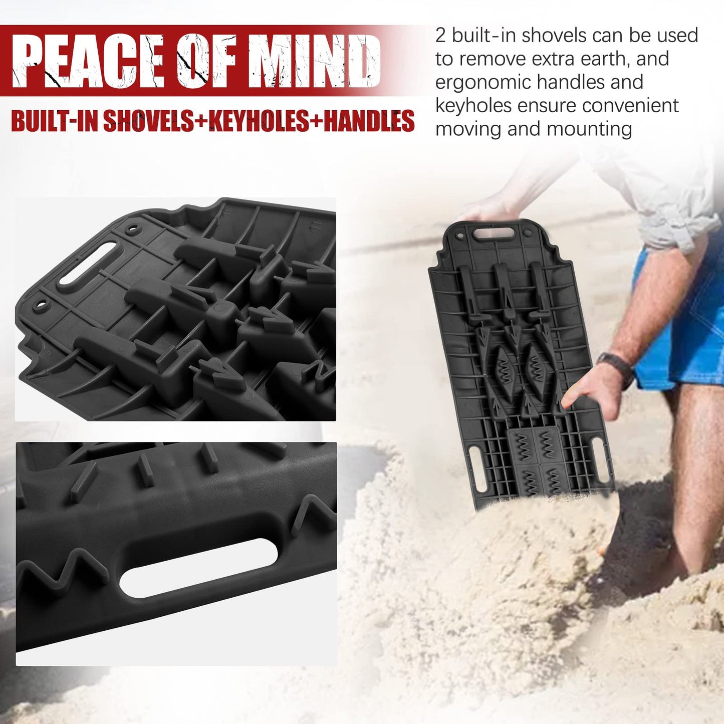 BUNKER INDUST Offroad Traction Boards with Jack Lift Base + 1"×30ft Kinetic Recovery Rope with 2 Soft Shackles Kit