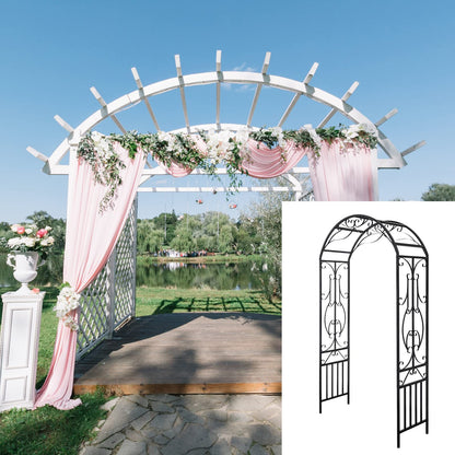 Peach Tree Outdoor Metal Garden Arch, 86.6" H x 44.1" W Iron Black Trellis Arbor Various Climbing Plant Growing Lawn Backyard