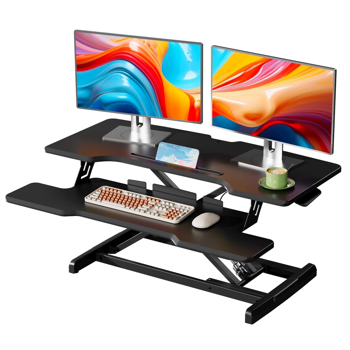 JYLH JOYSEEKER 35" Standing Desk Converter, Height Adjustable Desktop Riser with Keyboard Tray for Two Monitors, Sit to Stand up Computer Workstation for Home Office, Black