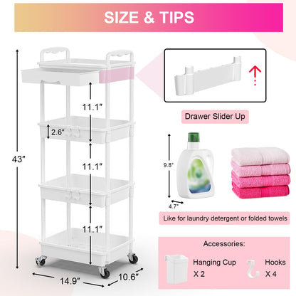 Goovilla 3 Tier Rolling Utility Cart Organizer with Removable Drawer, Stable and Sturdy Black Rolling Storage Carts with 2 Lockable Wheels for Bathroom, Kitchen, Snack, Craft, Makeup, Baby Essentials