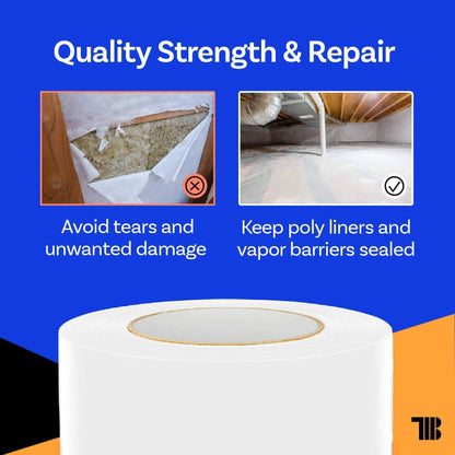 Vapor Barrier Tape - 4 inch x 180' Roll, Made in USA, White Polyethylene Tape for Crawl Spaces & Moisture Barriers, Waterproof Seal & Seam Tape for Underlayment, Insulation, and Plastic Liners (12)