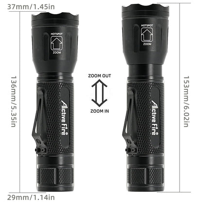ACTIVEFIRE 4 in 1 Tactical Flashlight, RGB Zoomable Waterproof Torch, Model X32, Black