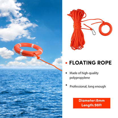 Life Ring, 28" Boat Safety Throw Rings with 98.5 FT Floating Rescue Rope, Pool Life Ring with Reflective Tape, 2 Pack, Orange