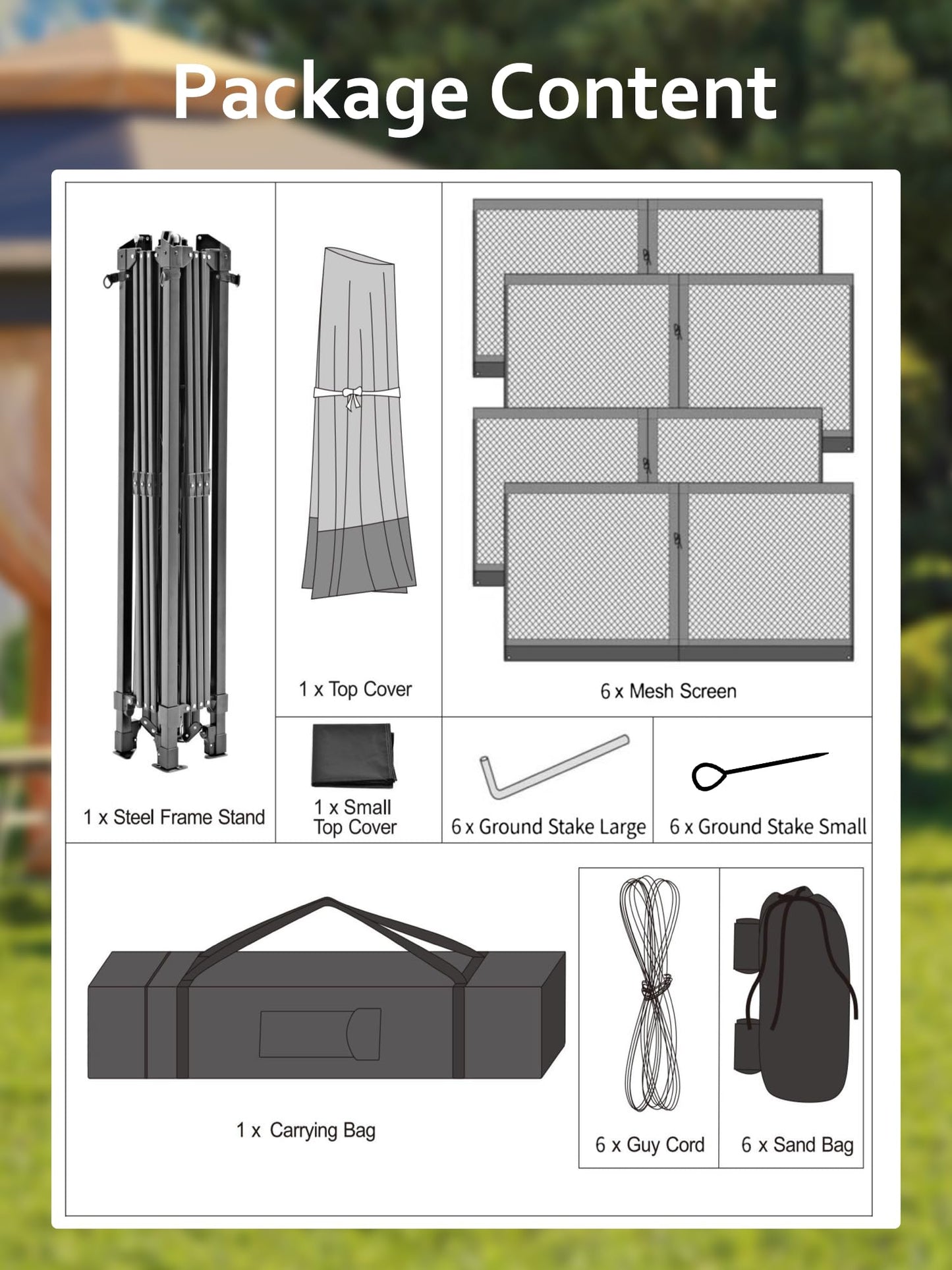 Garvee Pop Up Gazebo Screen Tent, Hexagonal Instant Gazebo Tents with Mosquito Netting Outdoor Canopy, 6 Sided Sun Shelter 13x13 ft with Mesh Netting, Pavilion Tent for Patio, Light Gray+Dark Gray
