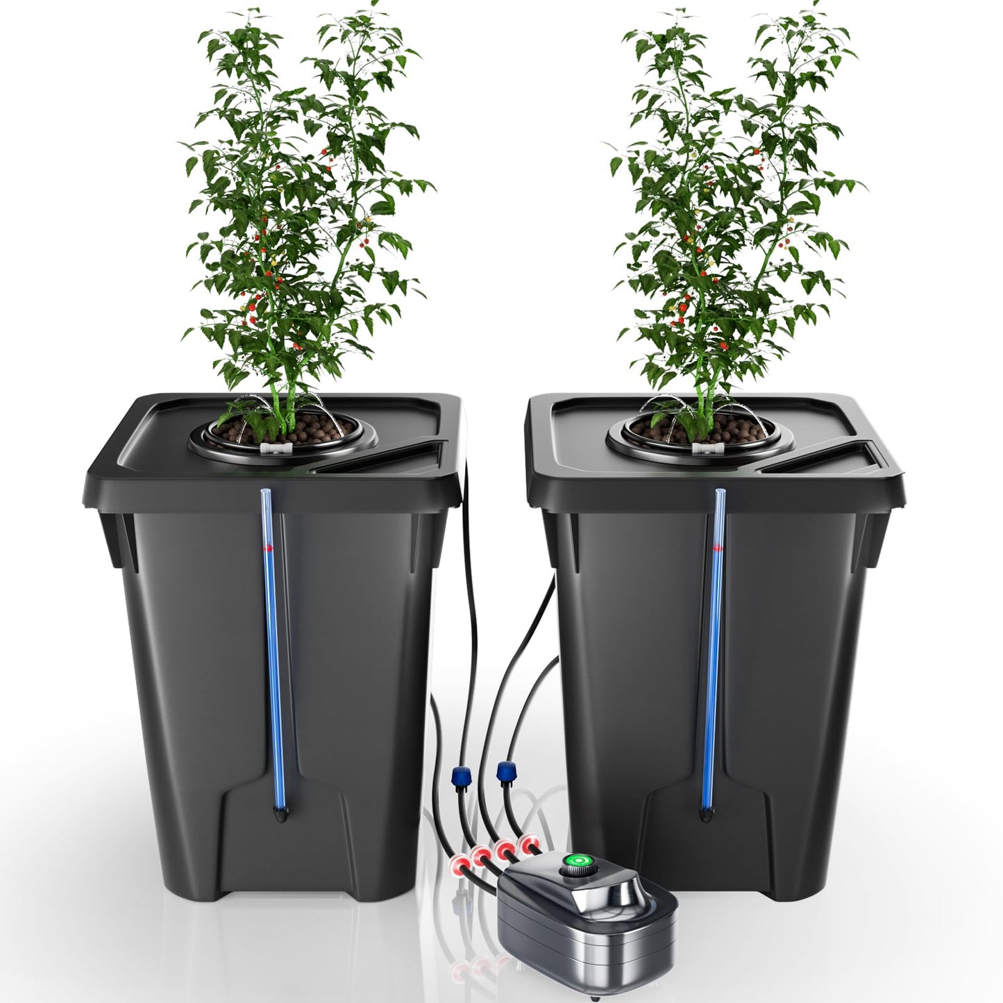 2 Buckets DWC Hydroponics Grow System with Top Drip Kit, 7 Gallon Deep Water Culture with Air Pump, Air Stone, Air Hose, Recirculating Drip Garden System