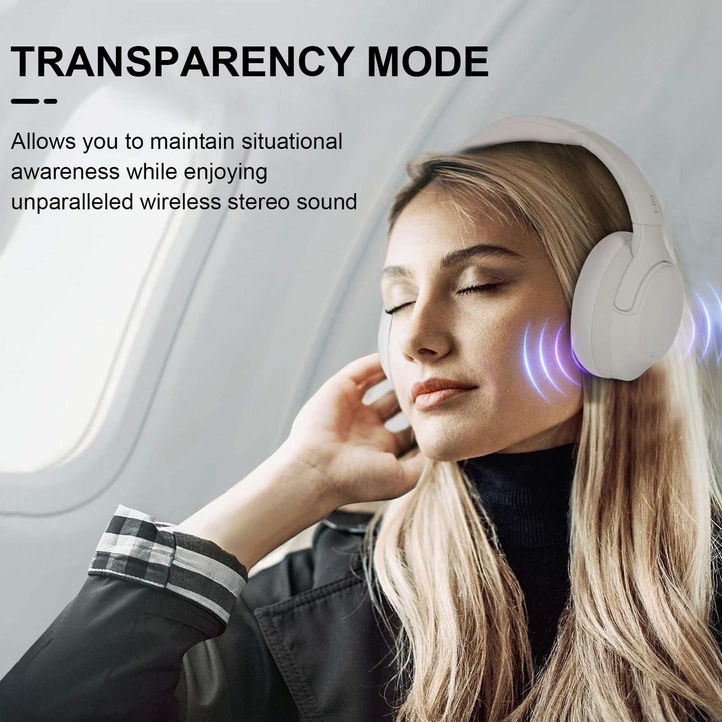 T-fun Active Noise Cancelling Headphones, 65H Bluetooth Headphones, Custom EQ via App Headphones Wireless with Mic, Bluetooth 6.0 Foldable Lightweight Headsets for Commuting Travel Work Home