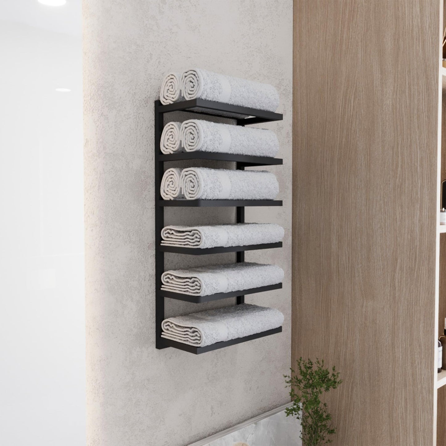 Wita Home Modern 5-Tier/6-Tier Towel Rack - Wall-Mounted Black Metal Towel Shelf for Bathroom, Space-Saving Storage for Towels, Organizers, and Home Decor (6-Tier)