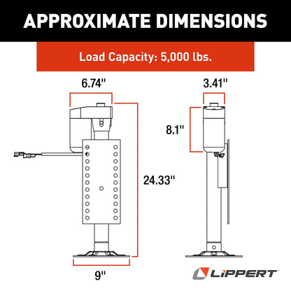 Lippert Ground Control 3.0 Automatic 5th Wheel RV Leveling System Rear Hall Effect Jack for Left Leg Replacement with 5,000-lb. Load Capacity - 305339