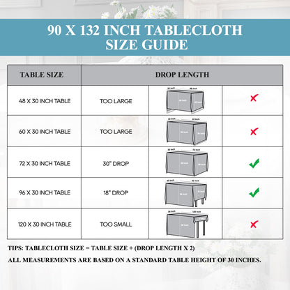 VidaFete 1 Pack Tablecloth 90 * 132inch Rectangle Table Cloth Polyester, Stain Wrinkle Resistant Polyester Dining Table Cover for Kitchen Dinning Party Wedding Tabletop Buffet Decoration(White)