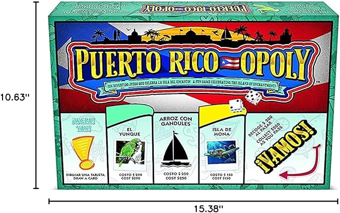 Late for The Sky Puerto RICO-OPOLY Bilingual Board Game Puerto Rican Culture for Ages 8+ 2–6 Players Collectible Tokens Property Trading Fun