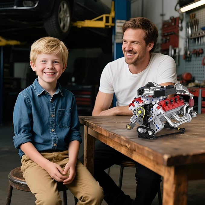 V8 Engine Model Kit That Works with LED Light and APP Control Collectible Set for Adults Visible Car Engine Building Engineering STEM Projects for Kids Boys (700 PCS)