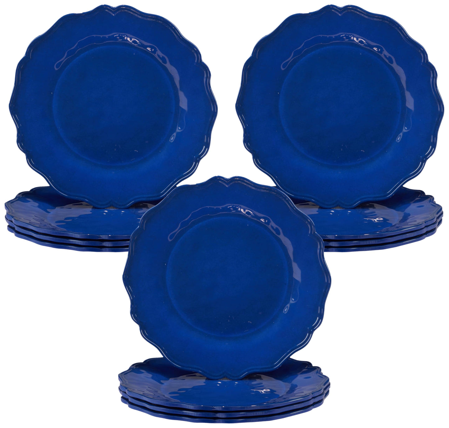 Certified International Isabella Blue Melamine Dinner Plates Set of 4, Lightweight Unbreakable Plates for Indoor Outdoor, Dishwasher Safe, BPA-Free, Great for BBQ, Poolside, Patio, RV Use (Pack of 3)
