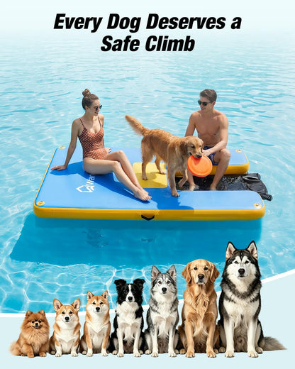 Inflatable Floating Dock with Dog Boat Ramp, Non-Slip Water Hammock, 700lbs Capacity Floating Mat Raft River Lake Pool Ocean Floats for Adults Dogs, Includes Pump Bag Traction Rope