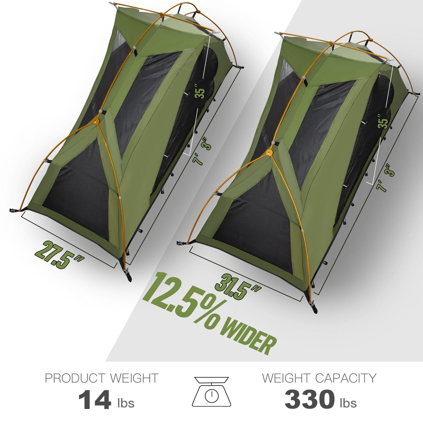 Night Cat Camping Cot Tent - Waterproof 1-Person Off-Ground Combo Cot Bed for Adults Portable Easy Set-up Tent Green 31.5'' Width
