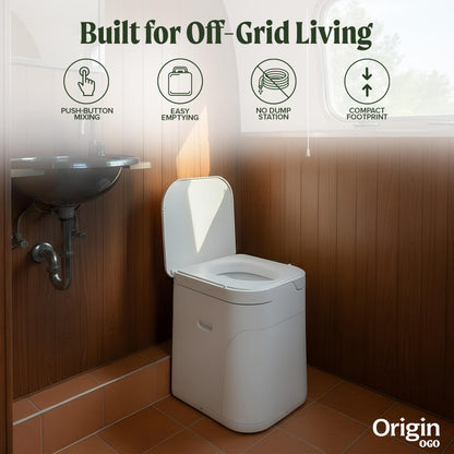 OGO Origin Composting Toilet – 12V Electric Agitator, Urine Diverting RV Toilet for Van Life, Tiny Home & Boat – 15" Compact, Odorless Off-Grid Toilet, No Black Tank