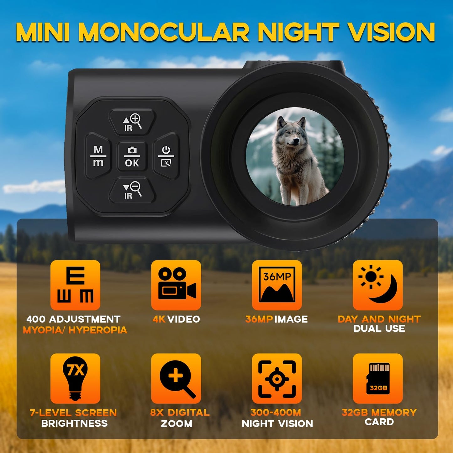 4K Night Vision Monocular for Adults – Infrared Digital Night Vision Device with Starlight Sensor, 7-Level IR Brightness, 8× Digital Zoom – for Hunting, Security, Wildlife & Outdoor Night Use