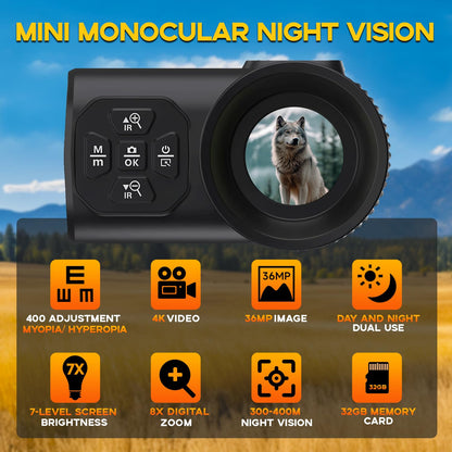 4K Night Vision Monocular for Adults – Infrared Digital Night Vision Device with Starlight Sensor, 7-Level IR Brightness, 8× Digital Zoom – for Hunting, Security, Wildlife & Outdoor Night Use