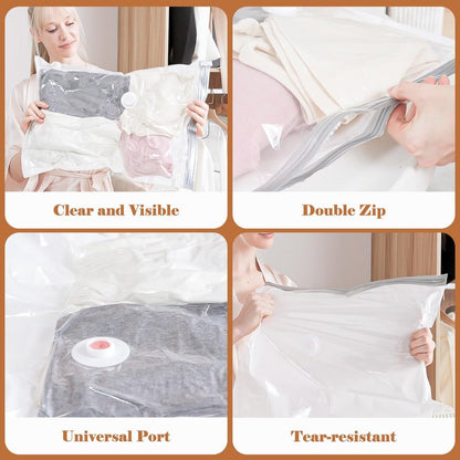 Vacbird Vacuum Storage Bags for Clothing Travel, 10 Pack Vacuum Bags with Rechargeable Cordless Air Pump(2 Large+4 Medium+4 Small), Compression Packing for Clothes Blanket Suitcase Luggage