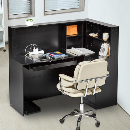VEVOR Reception Desk, 55Inch L-Shaped Front Counter Table, Office Reception Counter with Drawer Keyboard Tray and Storage Cabinet, for Checkout, Lobby, Beauty Salon & Office, Black