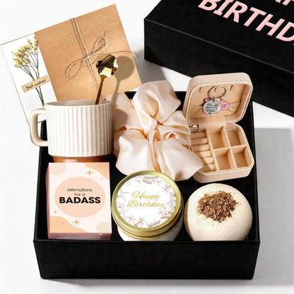 EOECL Happy Birthday Gift Box for Women - Relaxing Spa Basket for Best Friend, Mom, Coworker - Unique Gift Set with Affirmation Cards - Perfect for 18th 30th 40th 50th 60th Birthday