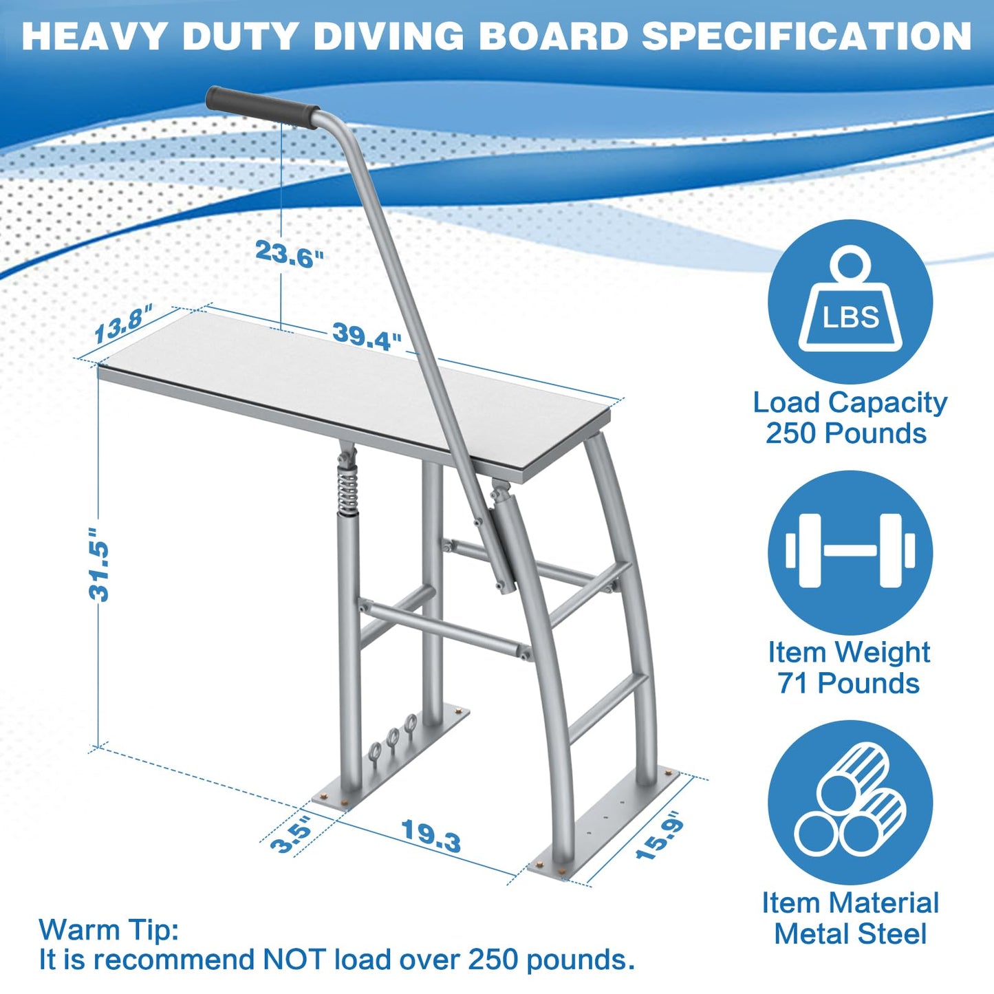 THOOUM 31.5" Rise Dock/Boat/Deck Diving Board Platform with Hand Rail, Heavy Duty Boarding Platform with Foam Pad Surface for Diving