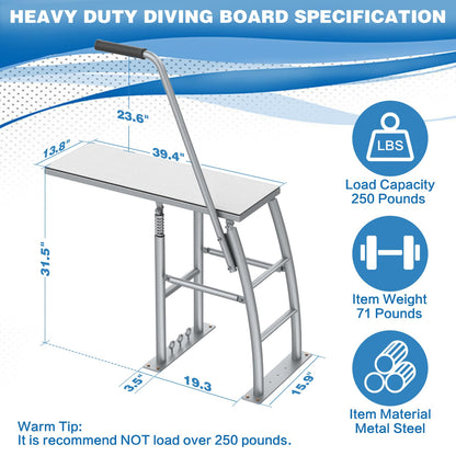 THOOUM 31.5" Rise Dock/Boat/Deck Diving Board Platform with Hand Rail, Heavy Duty Boarding Platform with Foam Pad Surface for Diving