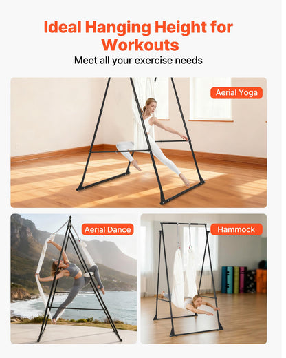 VEVOR Yoga Stand Frame, Max 440.9 lbs Load Swing Stand, Triangular Structure Aerial Rig, Aerial Silk Stands with EVA Foam & 6.6-Yard Yoga Hammock, 4-Level Horizontal & 6-Level Vertical Adjustment