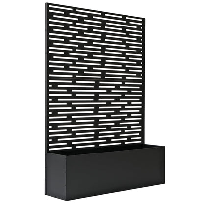 Oakland Living 6 ft. X 4 ft. Black Freestanding Metal Privacy Screen Room Divider with Flower Box