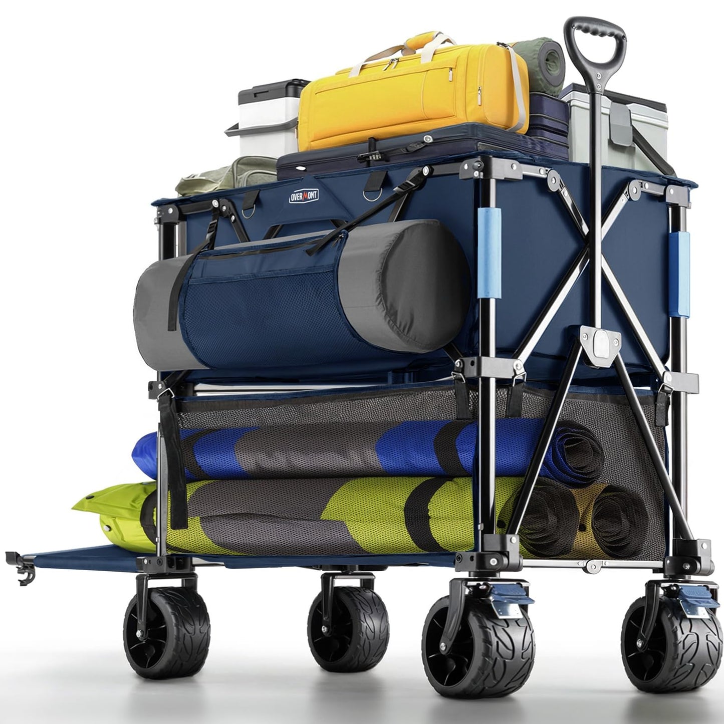 Overmont 400L Double Decker Wagon Cart, Heavy Duty 450lbs Folding Utility Wagon with 47" Extended Shelf, All-Terrain Collapsible Wagon for Camping, Sports Events, Tailgating & One-Trip Hauling