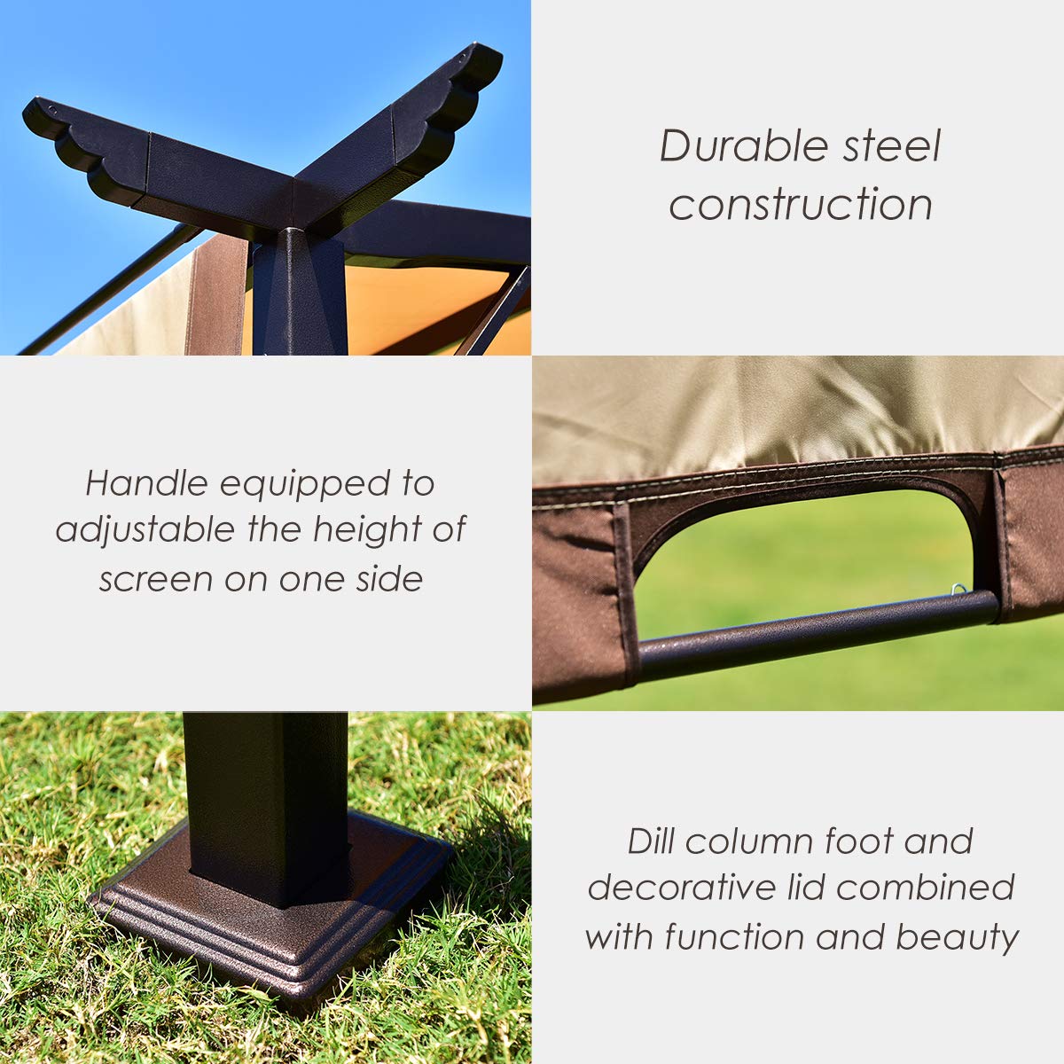 FANTASK Garden Gazebo, Patio Pavilion, Outdoor Party Pergola, Heavy Duty Grape Canopy, Metal Frame Grape Gazebo & Canopy Cover, Beach Sunshade Tent, Ideal for BBQ, Party, Beach and More