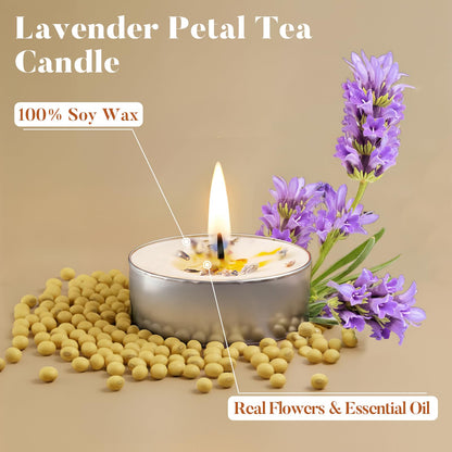 Ashlux Lavender Scented Tealight Candles Bulk 48 Pack - Infused with Real Lavender Petals, Soy Wax 4 Hour Clean Burn, Smokeless for Relaxation, Wedding, Anniversary, Celebration & Home Use