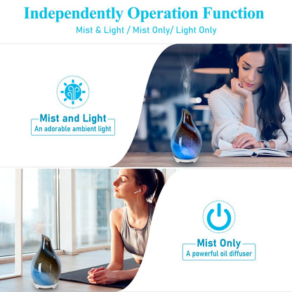 Essential Oil Diffuser 120ML Glass Ultrasonic Aromatherapy Oil Diffuser-Aroma Humidifier Glass Diffuser,7 Color Changing Light Waterless Auto-Off-Ultra-Quiet for Sleeping Yoga Home Office and Spa