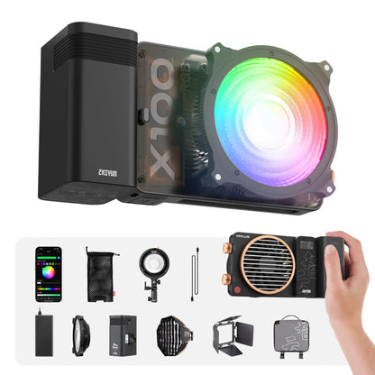 ZHIYUN MOLUS X100 RGB PRO 100W Continuous Output Lighting [Official] V2 Upgraded Version Portable Video Light Handheld Professional Photography Lighting CRI≥95 TLCI≥97 2500K~10000K Only 384g (Black)