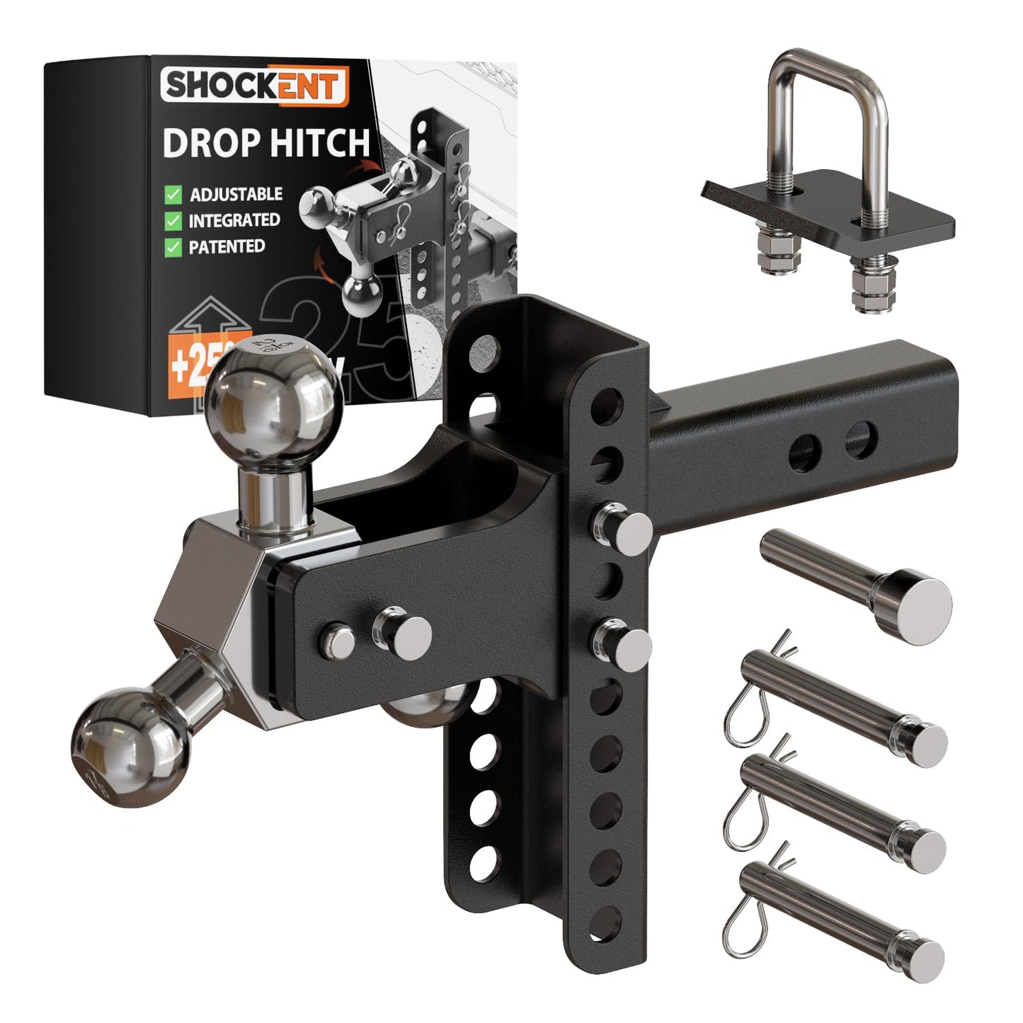 SHOCKENT Adjustable Trailer Hitch Drop Hitch Fits 2.5 Inch Receiver - 6" Drop/Rise Tow Hitch with Triple Balls (1-7/8", 2", 2-5/16") for Truck - 20,000 LBS GTW, Includes Hitch Pins