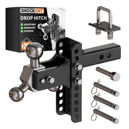 SHOCKENT Adjustable Trailer Hitch Drop Hitch Fits 2.5 Inch Receiver - 6" Drop/Rise Tow Hitch with Triple Balls (1-7/8", 2", 2-5/16") for Truck - 20,000 LBS GTW, Includes Hitch Pins