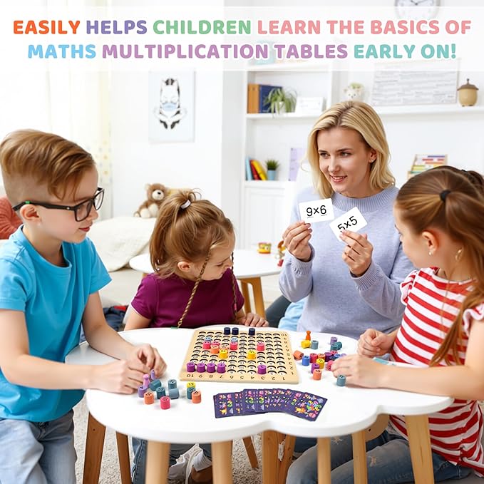 Wooden Montessori Multiplication Board Game: Math Educational Toys Multiplication Table Board Game Montessori Math Manipulatives Toys Toddlers Kids Multiplication Chart Game for Early Education