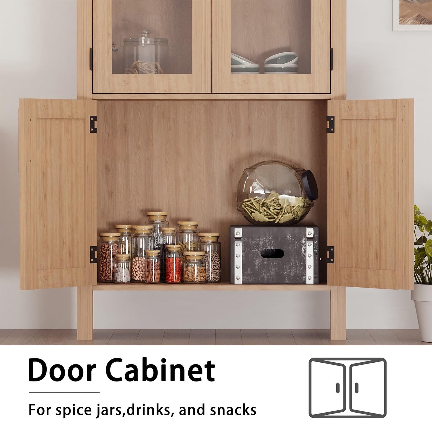 GarveeHome 60" Tall Arched Kitchen Pantry, Wood Storage Cabinet with Adjustable Shelf, 4 Large Drawers Kitchen Pantry Cabinet Versatile Cupboard for Entryway, Kitchen, Living Room