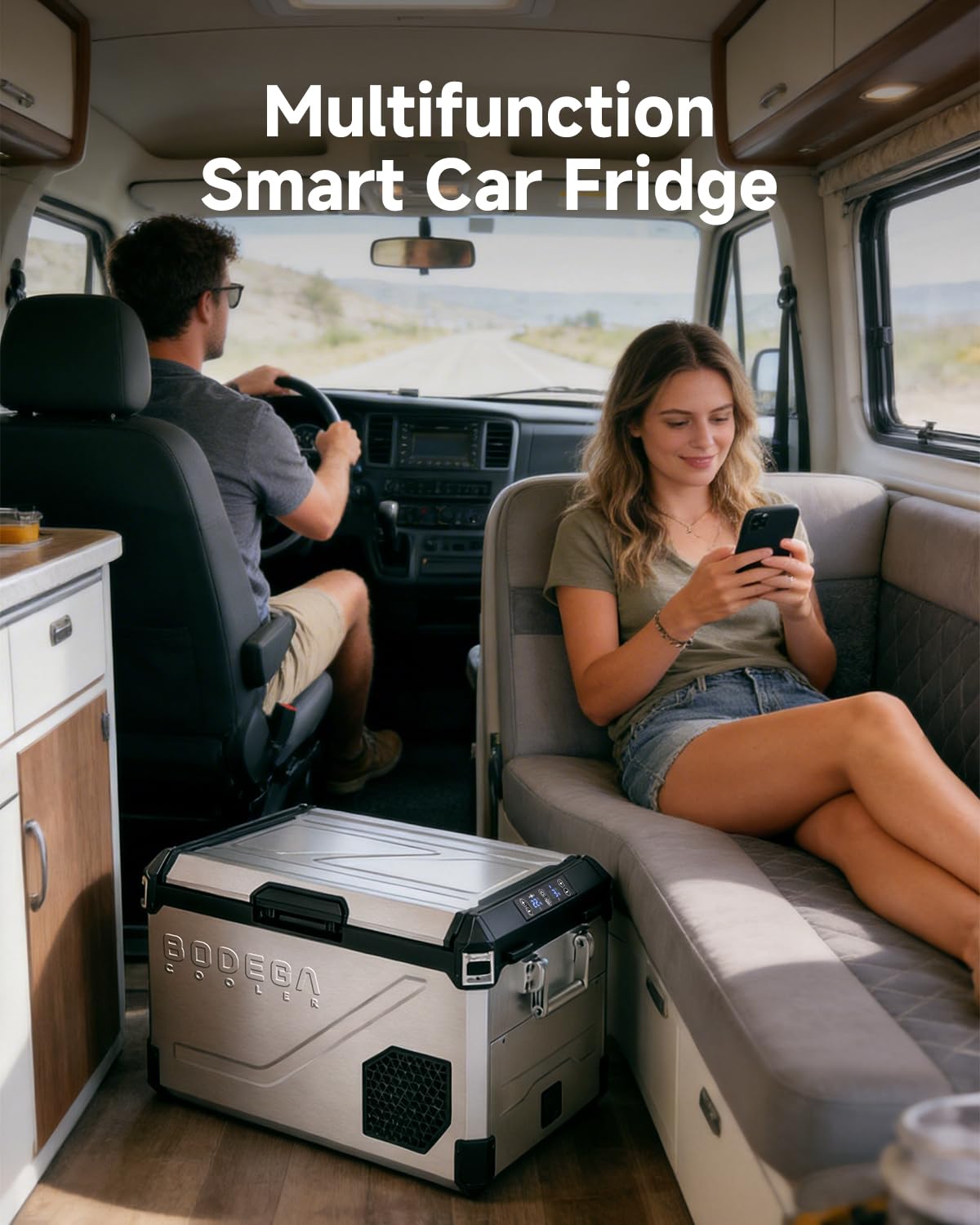 BODEGA Portable 12V Car Refrigerator, 47QT Stainless Steel Fridge with Removable Divider for Dual Zone MAX/ECO Modes & Battery Protection, Electric Cooler for RV, Truck, Camping