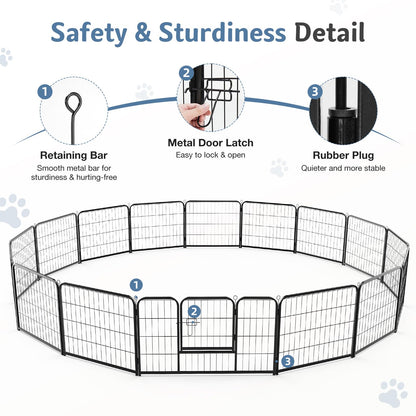 DUMOS Dog Playpen Indoor, Metal 32 Inch 16 Panels Foldable Pet Fence with Door, Outdoor Small Medium Large Dog Puppy Portable Exercise Play Pen for RV Camping, Trips, Play Yard