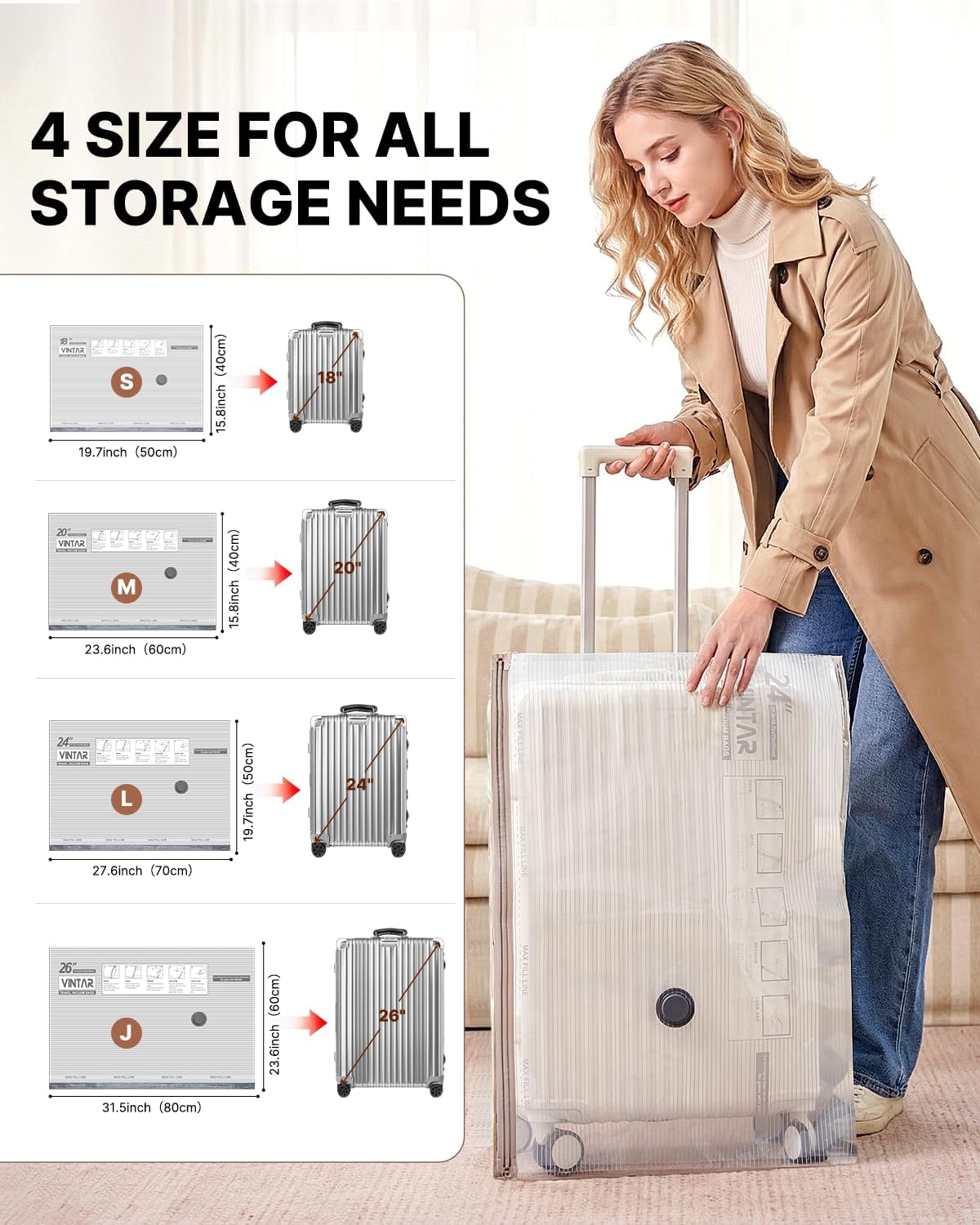 VINTAR Vacuum Seal Bags - 24 Pack Space Saver Storage with Rechargeable Cordless Pump | Ideal for Travel & Bedding