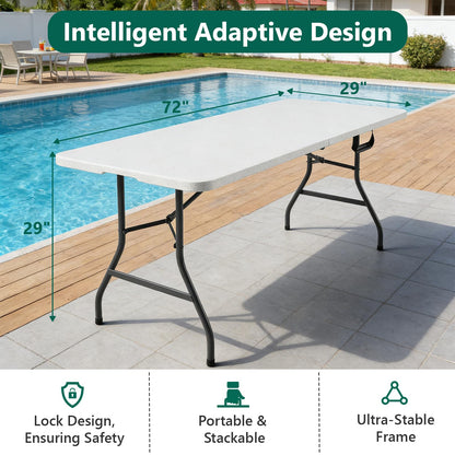 MAKE CHANGES 2 Pack 6ft Folding Table, Foldable Picnic Table Portable Table for Indoor Outdoor Use Heavy Duty Plastic Table Camping Table with Carry Handle for Party, BBQ, White