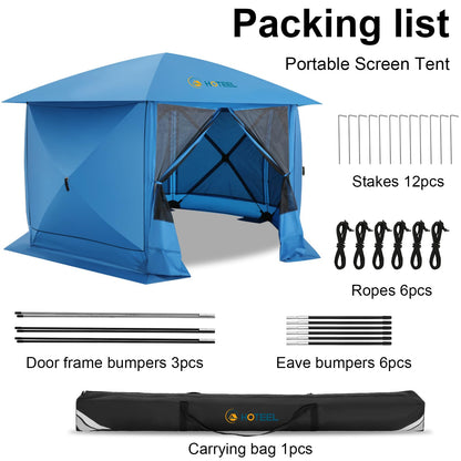 COBIZI 12x12FT Pop Up Gazebo Screen Tent Screen House for Camping, Screen Room with Mosquito Netting, Hub Tent Instant Screened Canopy with Carrying Bag and Ground Stakes, Brown