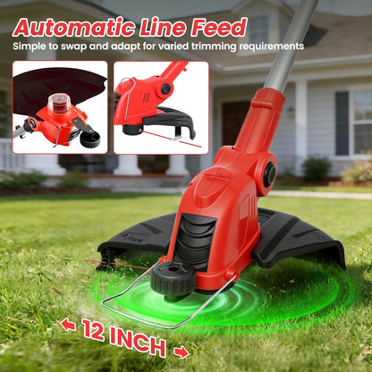 **Skiennix Cordless String Trimmer - 21V Weed Wacker with 2x4.0Ah Batteries & Fast Charger | 12" Automatic Feed**