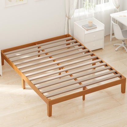 Sweetcrispy Queen Wood Platform Bed Frame, Solid 1000LBS Heavy Duty Bed Base with Wooden Slat Support, Sturdy, Stylish & Noise-Free Design, No Box Spring Needed, 12IN Natural Pine