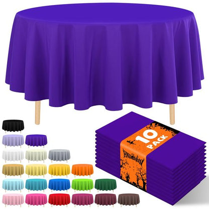 JHDZDHY 10 Pack Premium Disposable Plastic Tablecloth 84" Round Table Cover for Birthdays Weddings Christmas Anniversary Buffet Table (Purple)