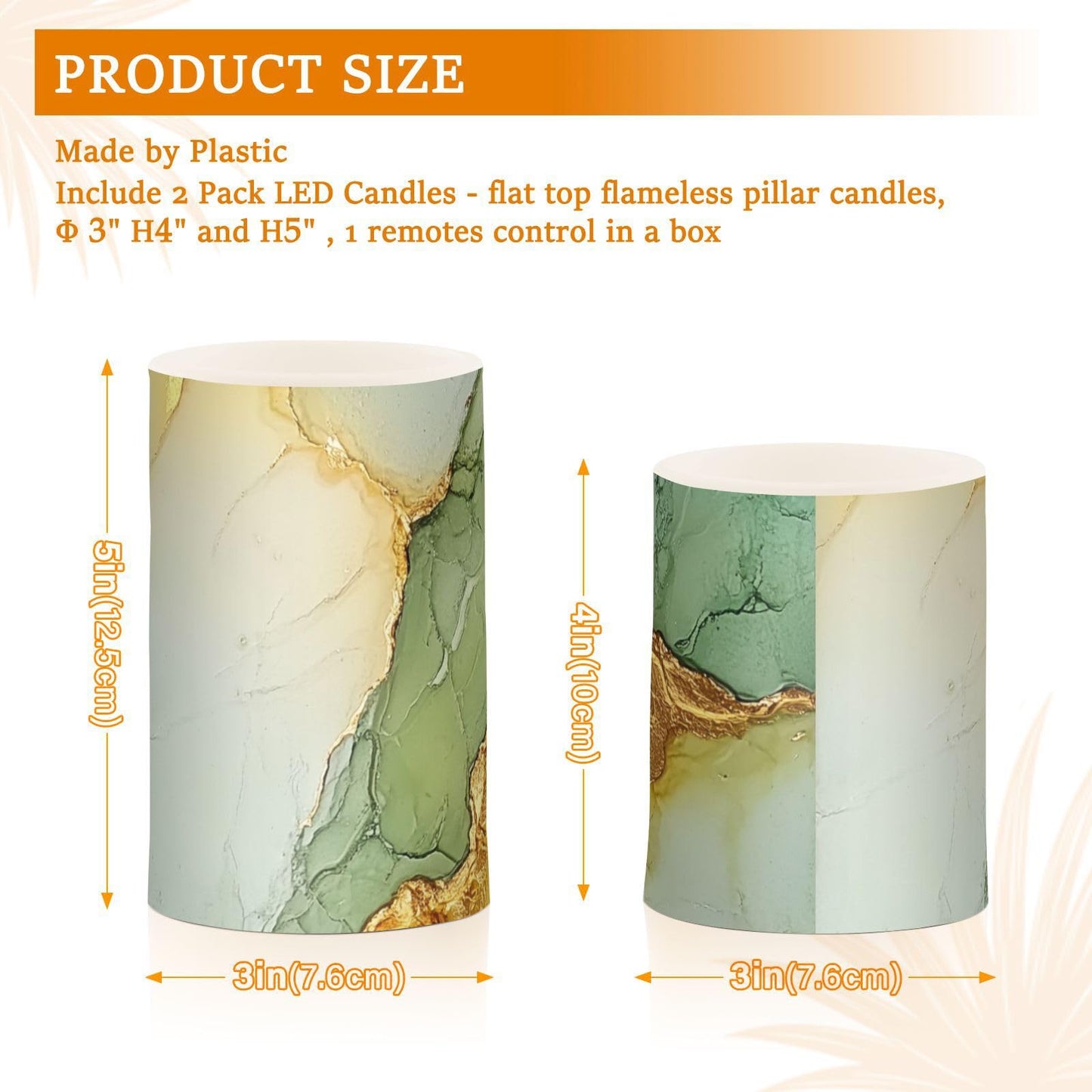 famyily Marble Sage Green Yellow Flameless Candles Led Pillar Candles with Remote Control for Living Room 4" 5" Set of 2