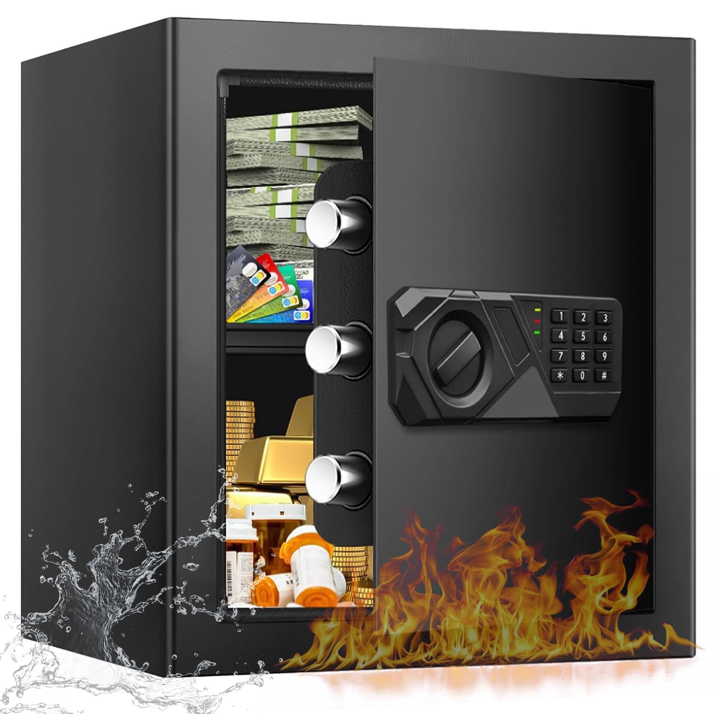 2.0 Cub Large Fireproof Safes for Home Use, Digital Security Safe Box Fireproof Waterproof with Combination Lock and Removable Shelf, Home Fire Safe for Document Money Medicines Valuables