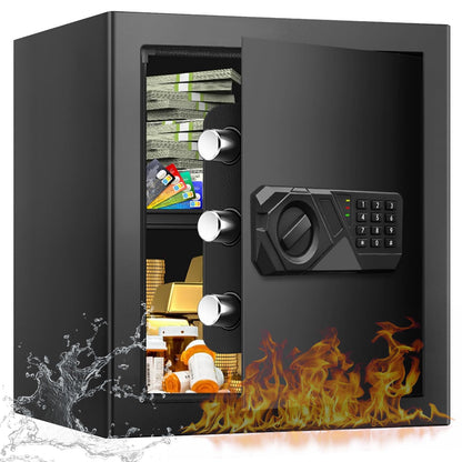 2.0 Cub Large Fireproof Safes for Home Use, Digital Security Safe Box Fireproof Waterproof with Combination Lock and Removable Shelf, Home Fire Safe for Document Money Medicines Valuables